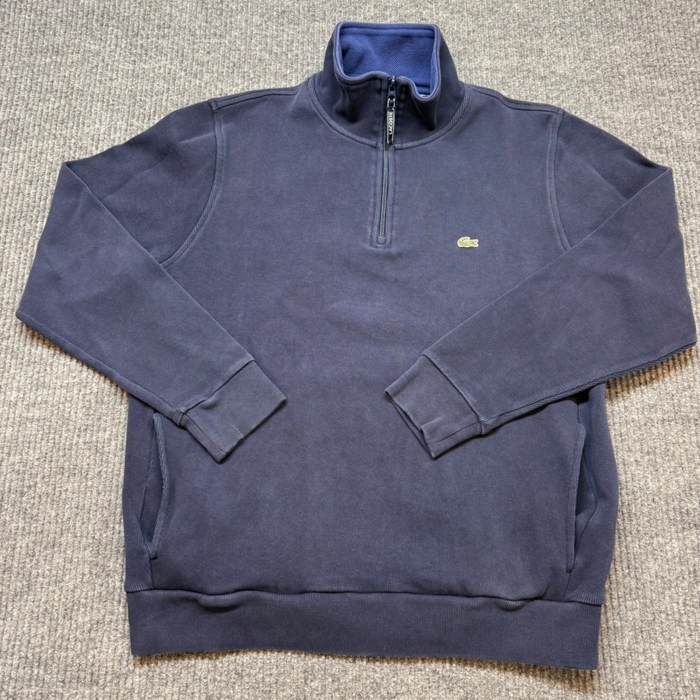 Lacoste Mens XXL Navy Quarter Zip Sweatshirt Pullover Pockets Preppy Golf Tennis